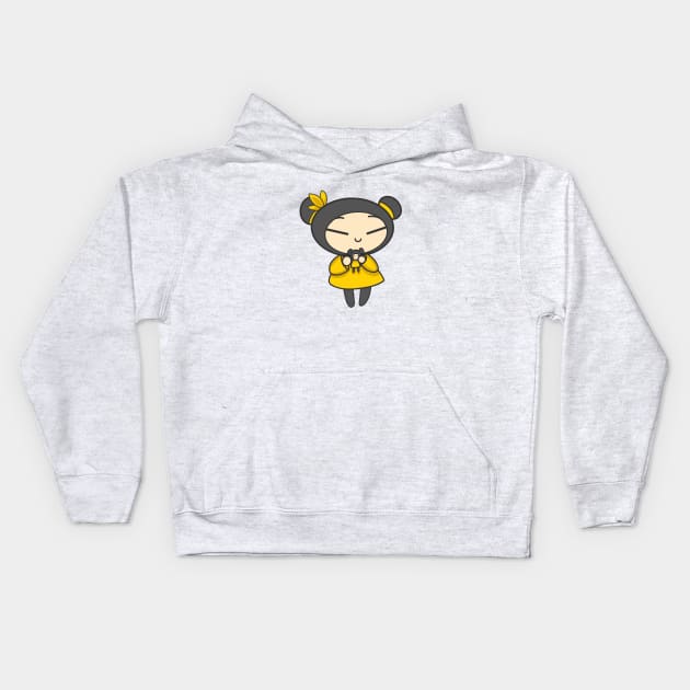 Yellow Pucca with a Doll Kids Hoodie by aishiiart